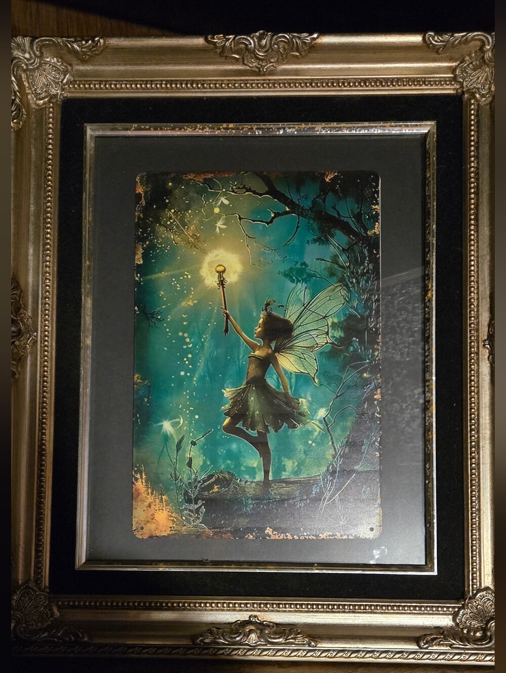 Teal and Gold Fairy Art Print - Framed Home Wall Art